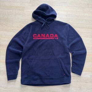 Vintage BOCA Authentic Canada Fleece Hoodie Navy Embroidered Large Pullover Y2K